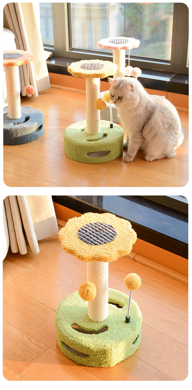 (VP0154) Cat climbing frame sisal cat scratching post small cat turntable cat toy cat scratching board cat tree cat stand cat jumping platform sisal cat scratching post toy flannel sunflower style