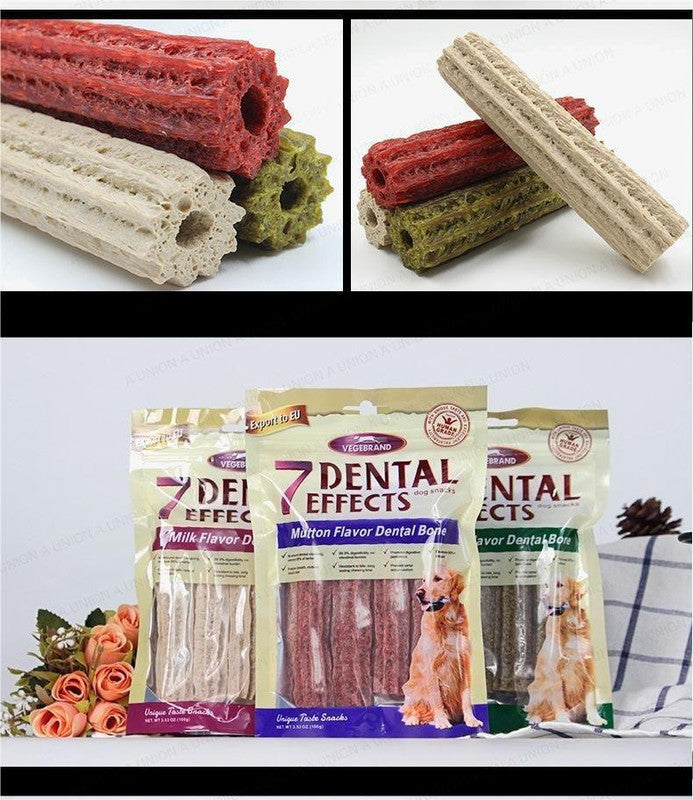 (VP0213) VEGEBRAND 7-Effect Teeth Cleaning Bone Cleaning Soft Strip Molar Stick Resistant to Bite Glue Pet Supplies Small, Medium and Large Dogs Golden Retriever Corgi Teddy Teeth Cleaning Bone Dog Snacks