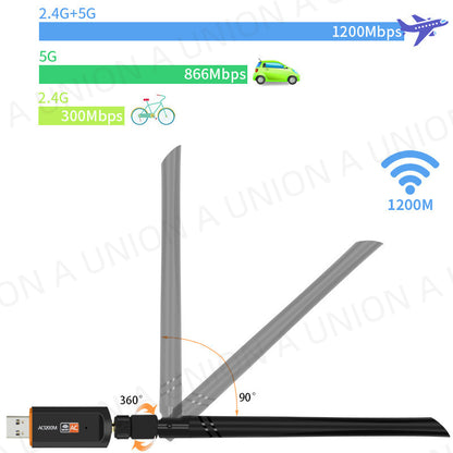 （VH0458） Dual Band WiFi USB帶天線雙頻接收器 USB 3.0/802.11ac/雙頻2.4G/ 5.8G/1200Mbps/5dBi天線 無線網絡信號接