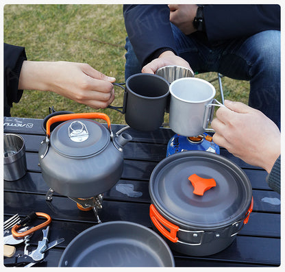 (VH0033) [1 set of 9 pieces] Ultra-light camping cooking set hot pot set frying pan teapot kettle boiler cookware set pot accessories