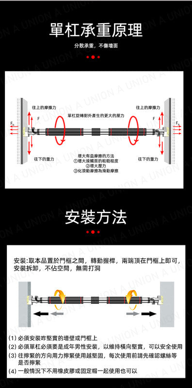 (VH2215)免打孔 可調節家用單桿 免打釘安裝門上單桿 可調節單槓 健身單杠 門上引體向上橫桿 走廊門框 屋企室内健身 可免打釘安裝門上單桿 引體向上橫桿 多方位鍛煉