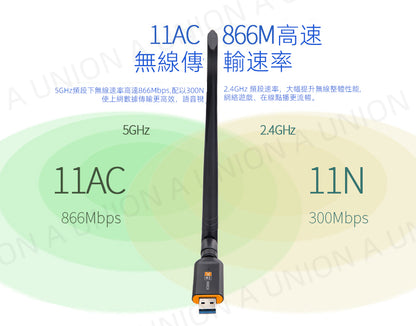 （VH0458） Dual Band WiFi USB帶天線雙頻接收器 USB 3.0/802.11ac/雙頻2.4G/ 5.8G/1200Mbps/5dBi天線 無線網絡信號接