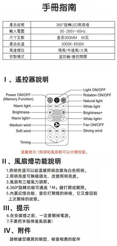 （VH0721）新款LED搖頭風扇燈 360°搖頭迷你風扇燈 360°旋轉LED風扇燈  臥室書房衛生間風扇燈 風扇 臺燈 書燈 客廳燈 吸頂天花燈 智豪款60W 燈+0.5米伸縮桿 [接線安裝]