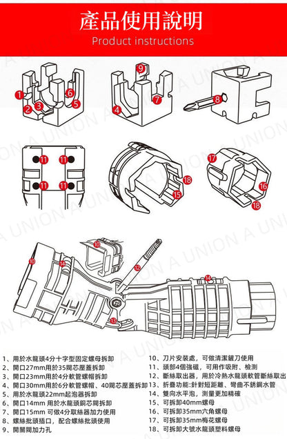 （VH0348） 家用多功能水槽水管水龍頭專用扳手維修工具（18合1）水管水龍頭五金維修工具 水槽水管水龍頭專用扳手 士巴拿 水管鉗 適用於99%以上水龍頭螺帽 家用多功能水槽水管水龍頭專用扳手