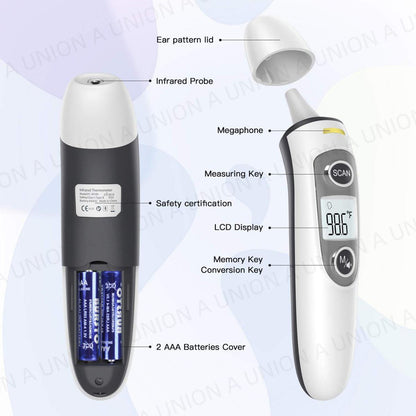 （VH0490）新型額耳兩用探熱針 醫用電子紅外線測體溫度計 耳溫體溫家用精準測溫儀 紅外線測溫計 耳探/額探兩用體溫計 紅外線測溫器 探熱槍 體溫測量 智能三色燈光提示 非接觸式紅外線測溫儀