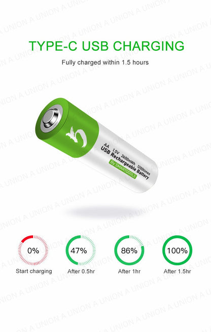 （VH0847）1.5V USB Type-C 循環充電 AA 2A 鋰電池 Li Battery （4粒裝）