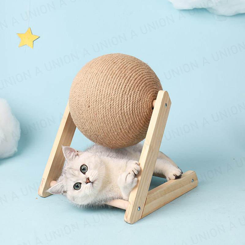 (VP0243) Cat scratching board, cat toy, wooden cat scratching ball, cat claw grinding hand-wrapped sisal rope, durable cat climbing frame, cat scratching post, pet supplies