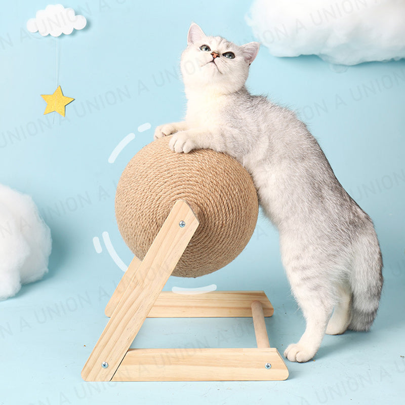 (VP0243) Cat scratching board, cat toy, wooden cat scratching ball, cat claw grinding hand-wrapped sisal rope, durable cat climbing frame, cat scratching post, pet supplies