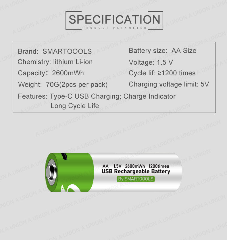 （VH0847）1.5V USB Type-C 循環充電 AA 2A 鋰電池 Li Battery （4粒裝）