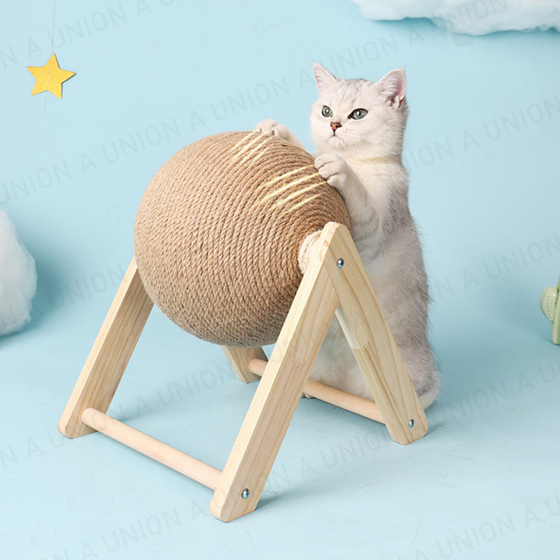 (VP0243) Cat scratching board, cat toy, wooden cat scratching ball, cat claw grinding hand-wrapped sisal rope, durable cat climbing frame, cat scratching post, pet supplies