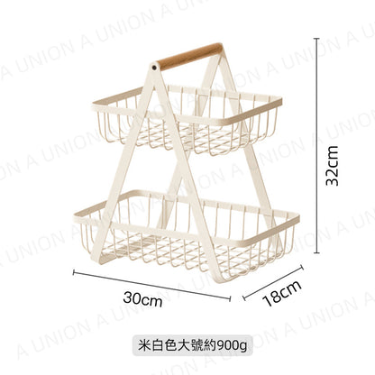 （VH2095）北歐風鐵藝雙層置物架 桌面收納架 水果籃 面包籃 手提籃 碗筷瀝水籃 桌面收納籃 碗架碗盤架 杯架 水槽碗碟收納架 調味料置物架 化妝品收納架 桌面置物架 廚房 客廳